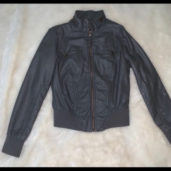 New Grey Faux Motorcycle leather jacket - Picture 2 of 4